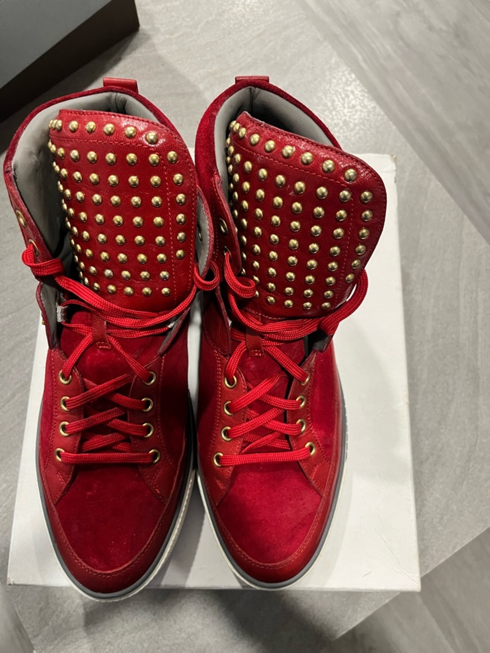 Versace Red Lace-Up Studded Women's Boots